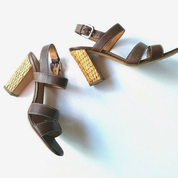 Prada Authentic Wicker Block Heel Ankle Strap Sandals - Picture 5 of 15